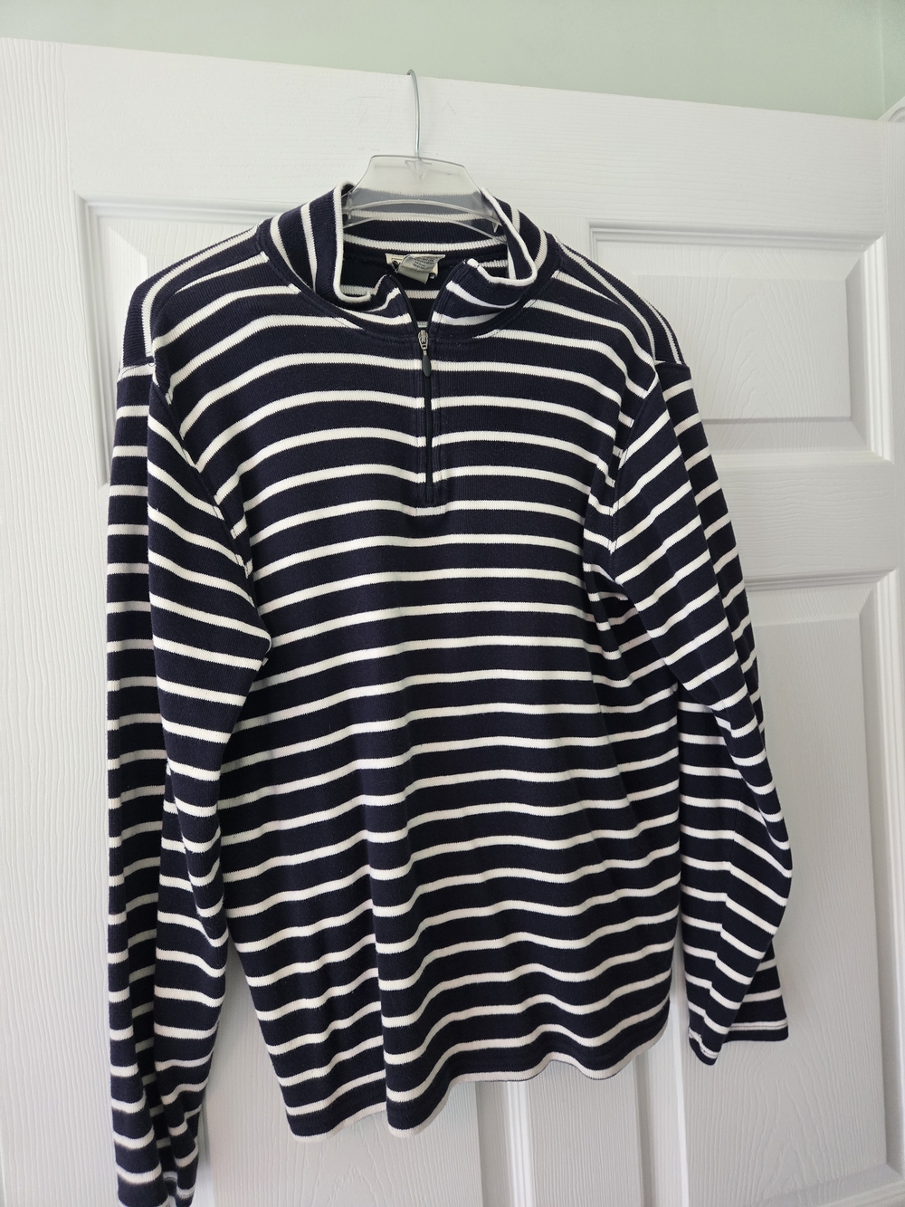 L.L. Bean Navy and White Striped Quarter-Zip Pullover